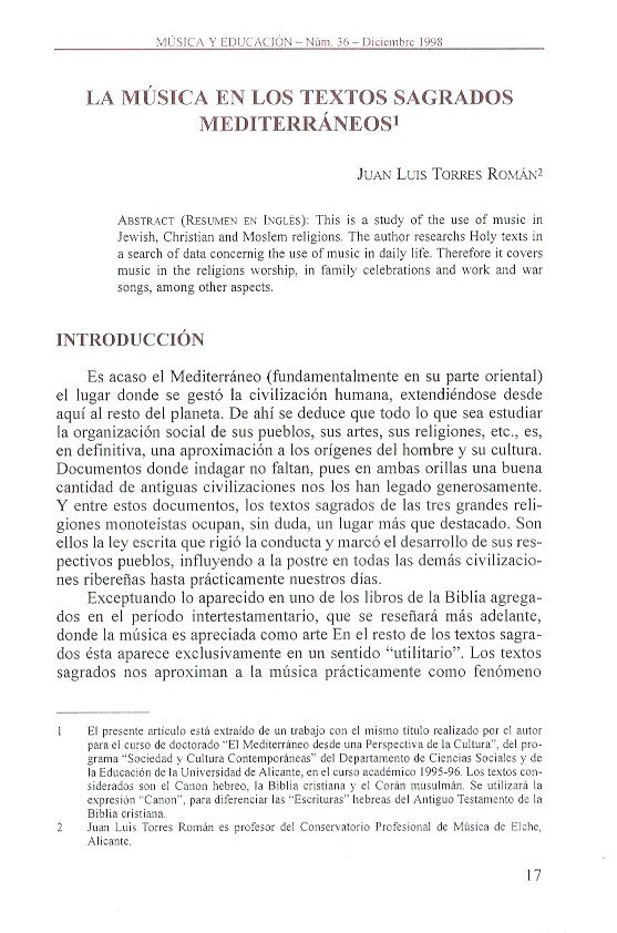 LA MÚSICA EN LOS TEXTOS SAGRADOS MEDITERRÁNEOS, página 1